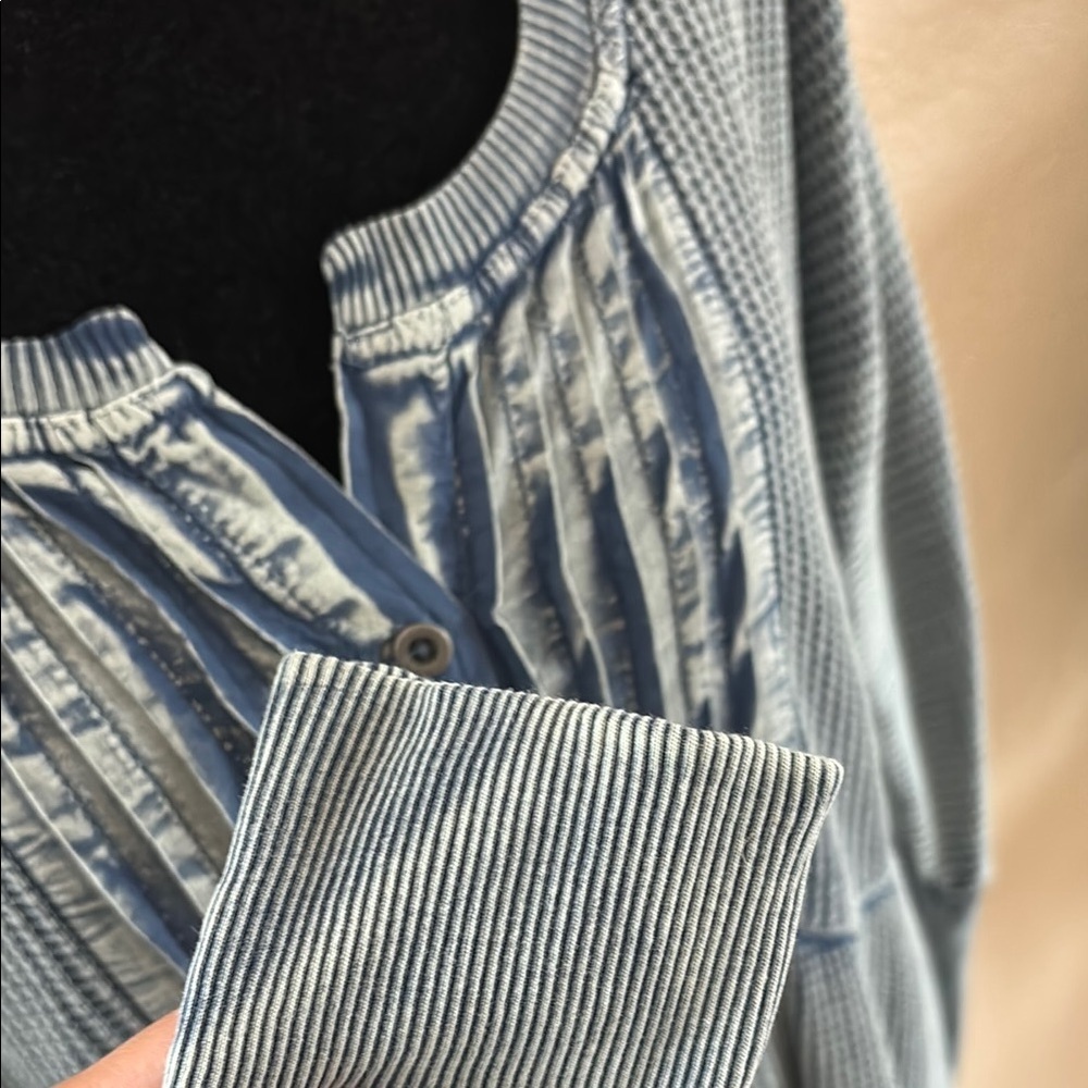 Free People Jolene Waffle Blue Long Sleeve Boho Mini Dress Small Medium XS 0025 - Picture 4 of 9